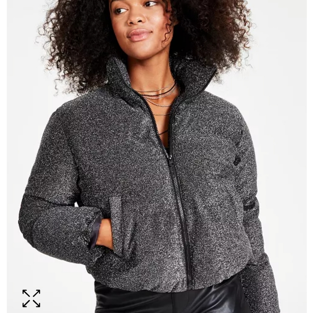 Bar lll Sparkle Cropped Puffer Jacket NWT $99 Size XS - Picture 2 of 8